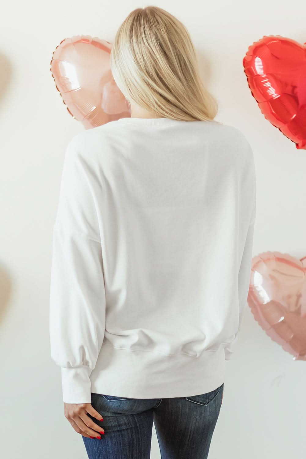 White Sequin Bowknot High Low Oversize Sweatshirt - Love Salve